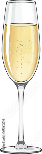 Elegant champagne flute with bubbly sparkling wine celebration drink vector