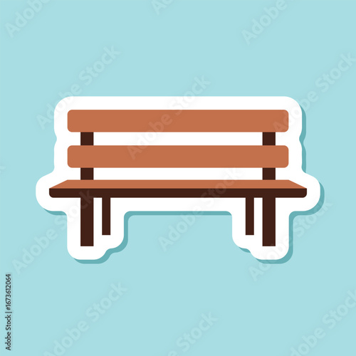 Bench sticker icon in flat style. Comfortable rest vector illustration on isolated background. Park chair sign business concept.