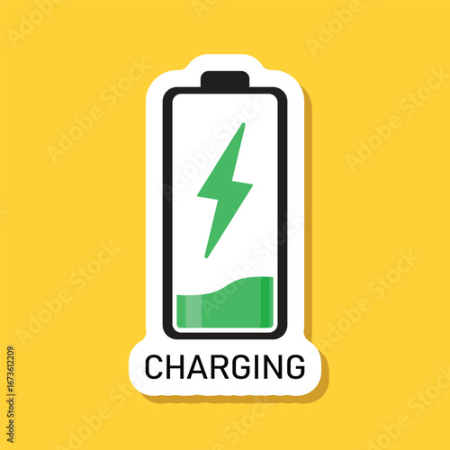 Alkaline battery sticker icon in flat style. Different size accumulator vector illustration on isolated background. Accumulator recharge sign business concept.