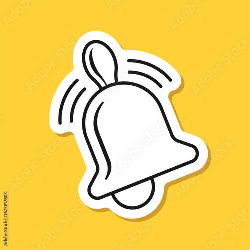 Notification bell sticker icon in flat style. Incoming inbox message vector illustration on isolated background. Ringing bell sign business concept.