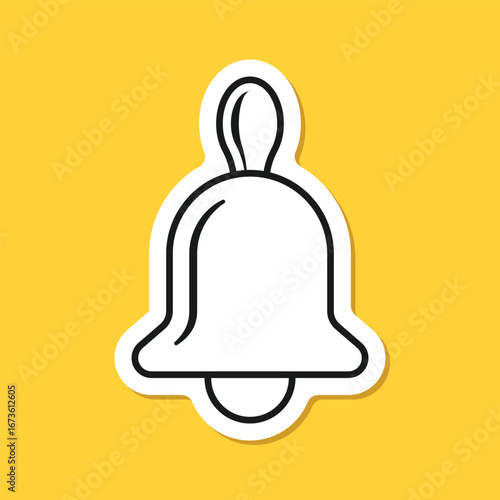 Notification bell sticker icon in flat style. Incoming inbox message vector illustration on isolated background. Ringing bell sign business concept.