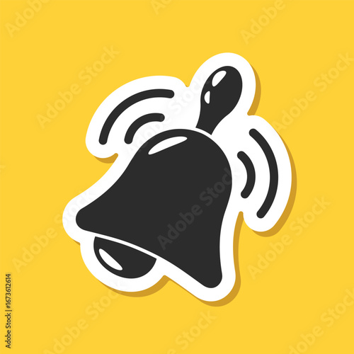 Notification bell sticker icon in flat style. Incoming inbox message vector illustration on isolated background. Ringing bell sign business concept.