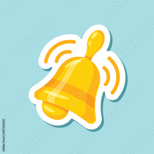 Notification bell sticker icon in flat style. Incoming inbox message vector illustration on isolated background. Ringing bell sign business concept.