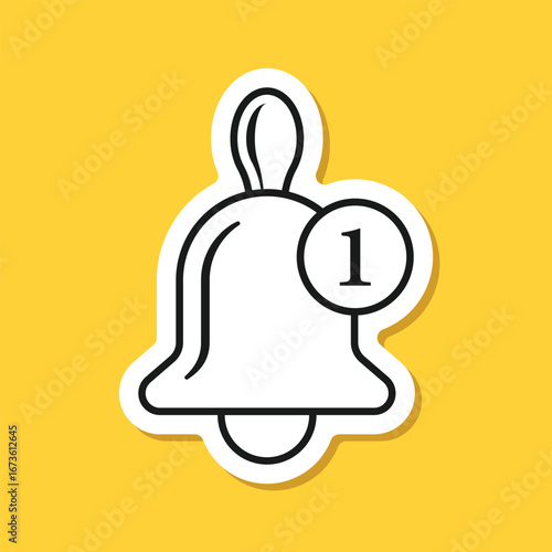 Notification bell sticker icon in flat style. Incoming inbox message vector illustration on isolated background. Ringing bell sign business concept.
