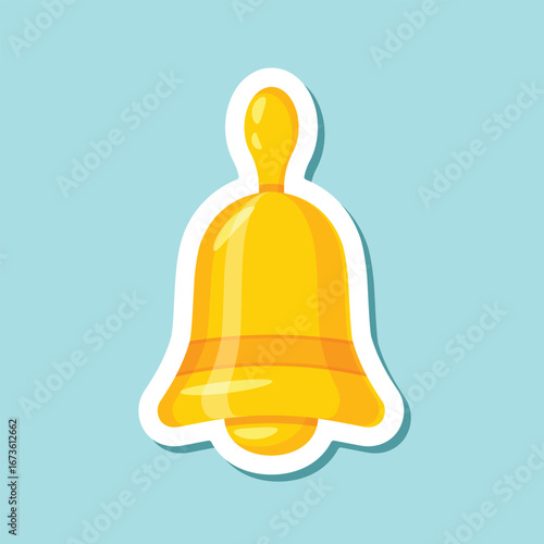 Notification bell sticker icon in flat style. Incoming inbox message vector illustration on isolated background. Ringing bell sign business concept.
