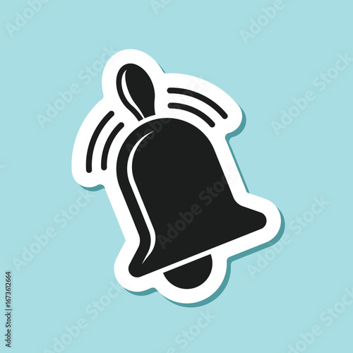 Notification bell sticker icon in flat style. Incoming inbox message vector illustration on isolated background. Ringing bell sign business concept.