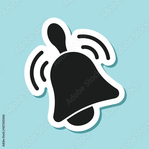 Notification bell sticker icon in flat style. Incoming inbox message vector illustration on isolated background. Ringing bell sign business concept.