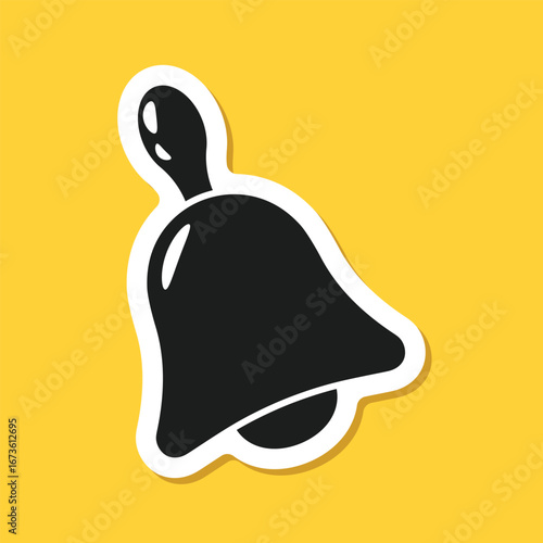 Notification bell sticker icon in flat style. Incoming inbox message vector illustration on isolated background. Ringing bell sign business concept.