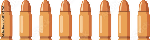 Row of 9mm bullets for pistol ammunition safety security defense industry and military vector