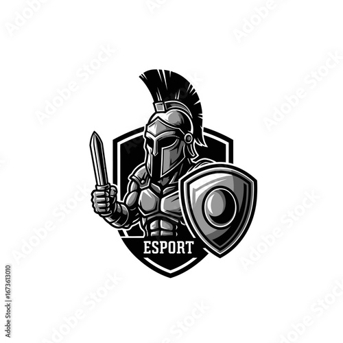 Armored Spartan Warrior with Sword and Shield Illustration