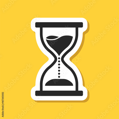 Hourglass sticker icon in flat style. Sandglass vector illustration on isolated background. Sand clock sign business concept.