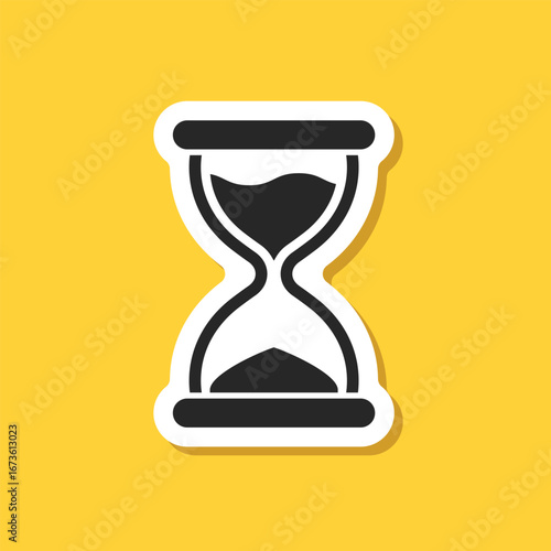 Hourglass sticker icon in flat style. Sandglass vector illustration on isolated background. Sand clock sign business concept.