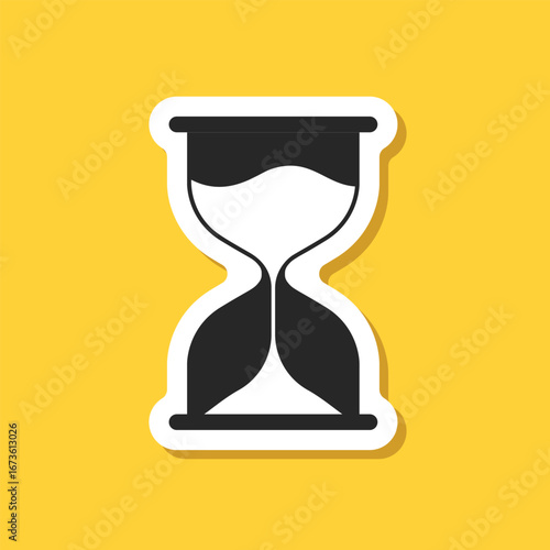 Hourglass sticker icon in flat style. Sandglass vector illustration on isolated background. Sand clock sign business concept.