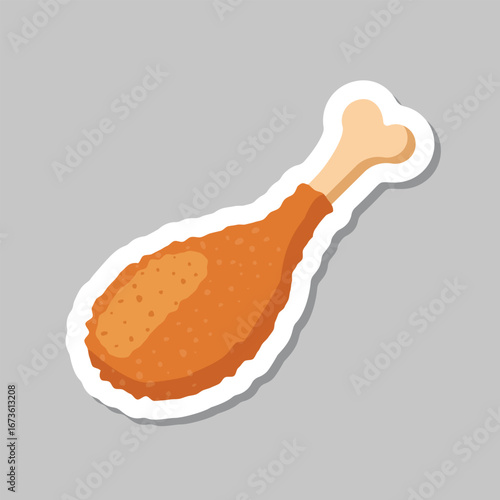 Chicken leg sticker icon in flat style. Fast food menu vector illustration on isolated background. Drumstick sign business concept.
