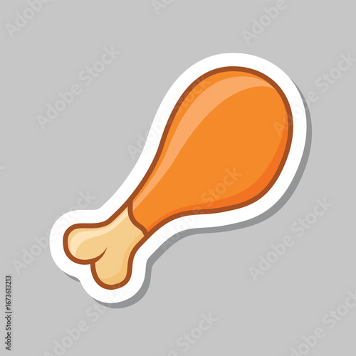 Chicken leg sticker icon in flat style. Fast food menu vector illustration on isolated background. Drumstick sign business concept.