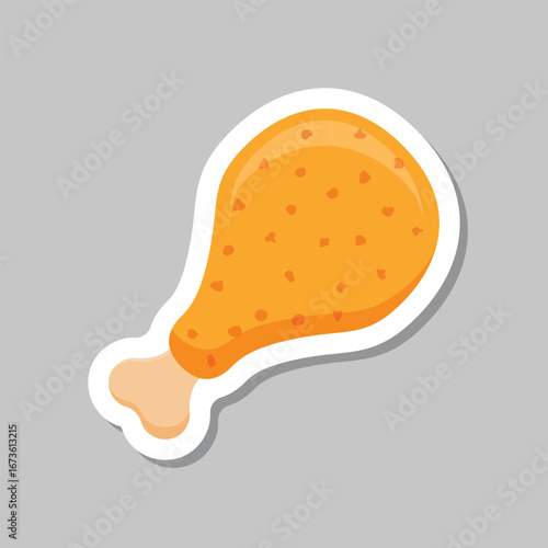 Chicken leg sticker icon in flat style. Fast food menu vector illustration on isolated background. Drumstick sign business concept.