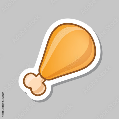Chicken leg sticker icon in flat style. Fast food menu vector illustration on isolated background. Drumstick sign business concept.