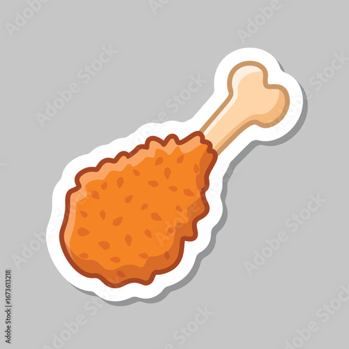 Chicken leg sticker icon in flat style. Fast food menu vector illustration on isolated background. Drumstick sign business concept.