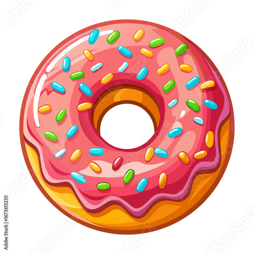 A delicious pink frosted donut with colorful sprinkles isolated on white background isolated on transparent background