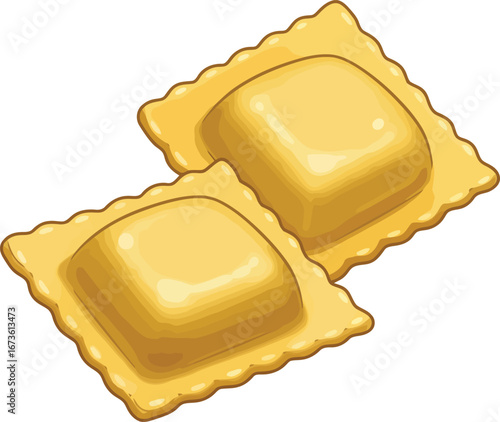 Golden square ravioli pasta italian dumplings isolated top view vector