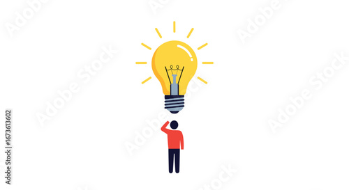 Person contemplating a brilliant idea symbolized by a glowing lightbulb, representing inspiration and innovation.