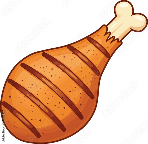 Grilled chicken drumstick bone appetizing food illustration vector
