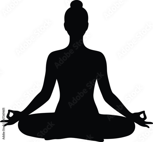 Serene woman meditating in lotus pose peaceful silhouette yoga zen mindfulness vector