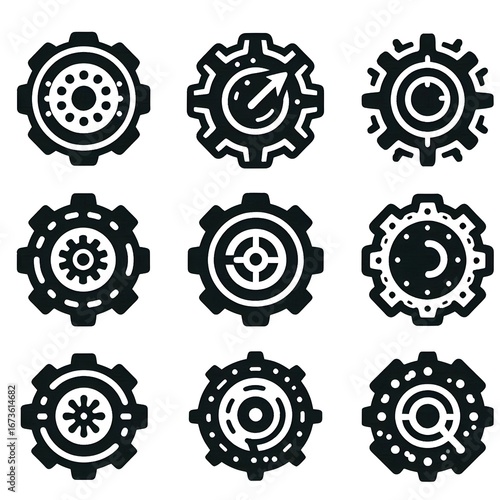  Gear icon set. Gear Settings symbol, cogwheel. Functions symbol. Settings icon vector Illustration