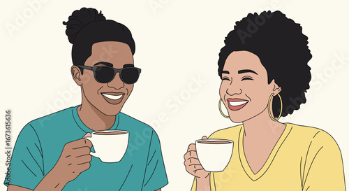 Joyful couple sharing coffee and laughter, embodying connection and casual modern lifestyle moments