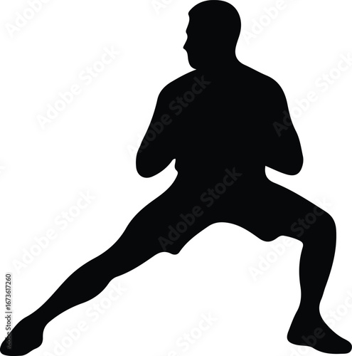 Illustrator Vector Man Stretching Lower Body Exercise Side View silhouette