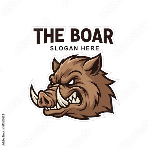 An aggressive wild boar head mascot logo with sharp tusks and an angry, snarling expression.