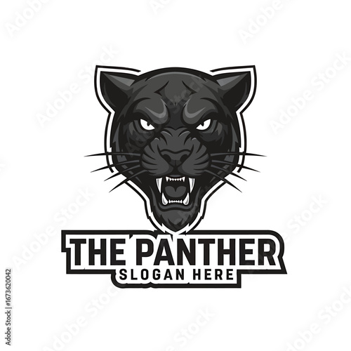 A fierce black panther head mascot logo with an aggressive snarl and sharp teeth.