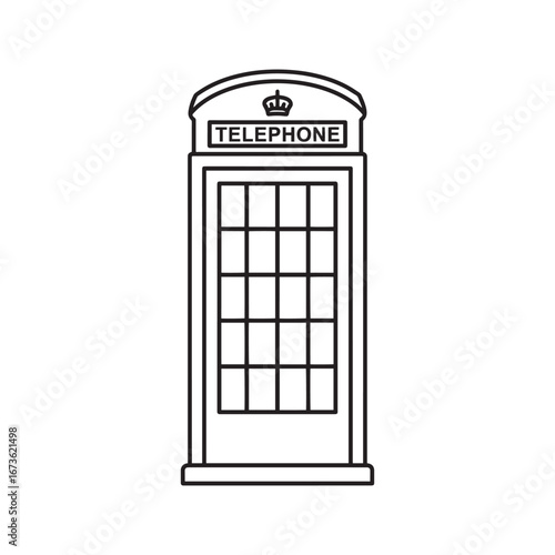 London Telephone Booth Line Art. Iconic British Phone Box Vector Outline for Coloring Page.
