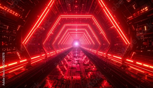 Fototapeta Naklejka Na Ścianę i Meble -  Futuristic red neon tunnel