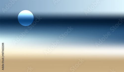 Abstract gradient landscape featuring a blue sphere against a backdrop of soft blue, beige, and deep blue horizontal bands evokes a serene and minimalist atmosphere