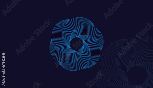 A captivating blue geometric vector design showcases a mesmerizing circular pattern created with fine lines, set against a dark background to enhance visual depth and appeal