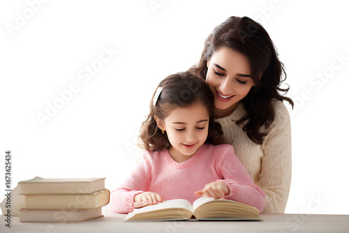 Happy mom teaching her child to read, family bonding, early education