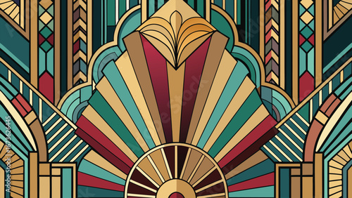 Elegant seamless patterns in Art Deco style, characterized by bold geometric shapes and refined decorative elements..eps