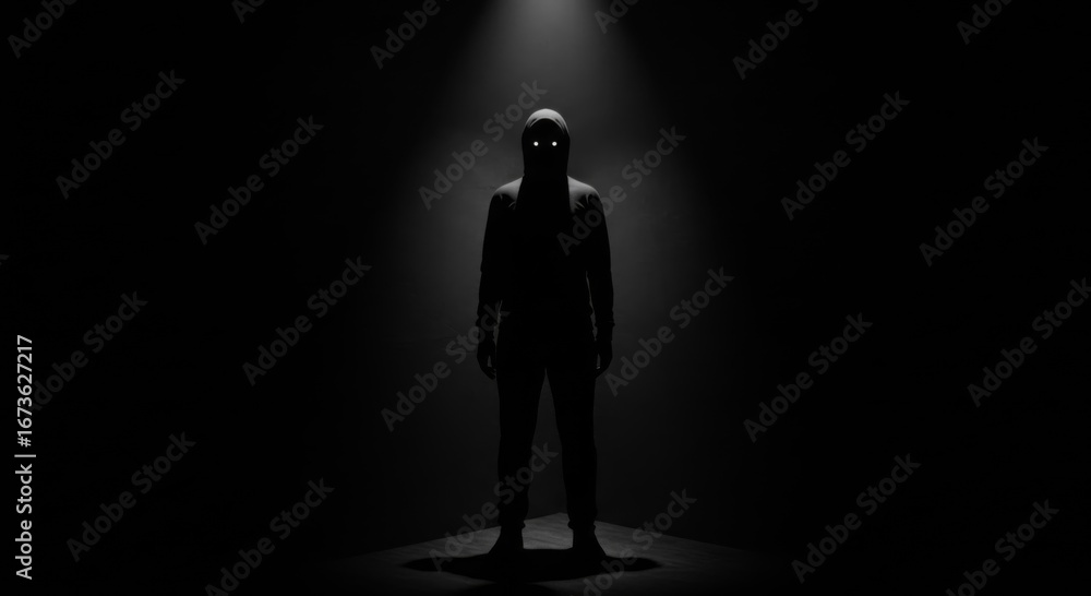 Fototapeta premium Silhouette of a Man in a Dark Spotlight