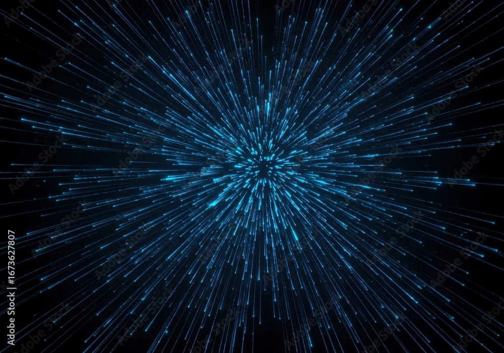 Obraz premium Blue light streaks exploding outwards explosion particles