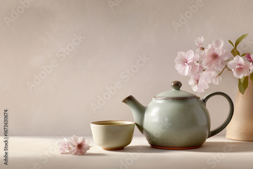 Wallpaper Mural Pastel styled tea scene with ceramic teapot and matte glaze texture Torontodigital.ca