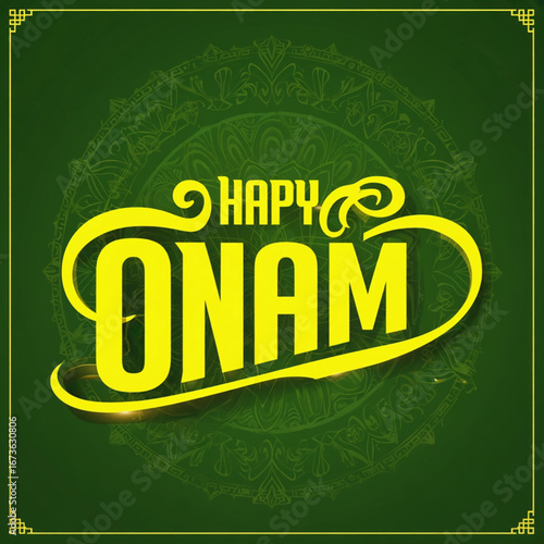 Wallpaper Mural Happy onam wish greeting text with yellow text and green background Torontodigital.ca