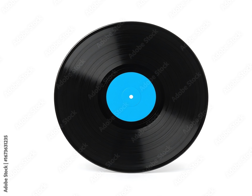 Fototapeta premium Black vinyl record with a vibrant blue center