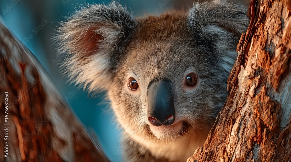 Obraz premium Close up portrait of cute koala bear wildlife animal australia eucalyptus tree