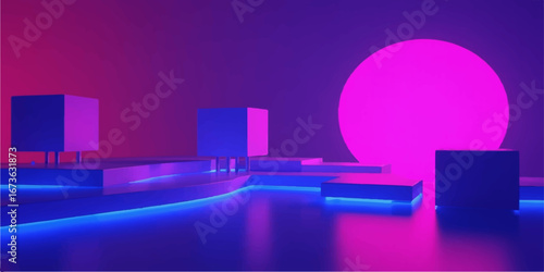 Modern city hall architecture with an interior design office and pink purple furniture