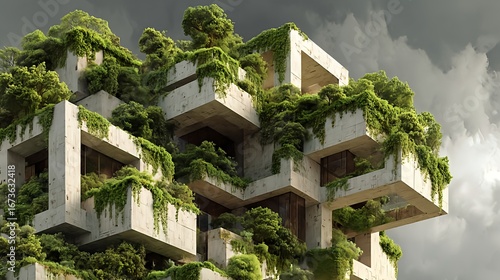 Sustainable architecture building design with green plants and modern style home
