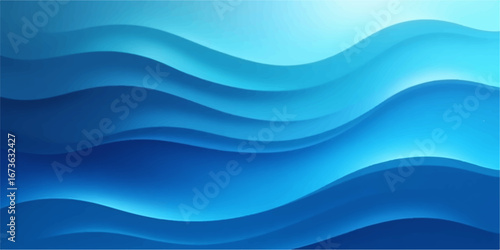 Abstract blue waves create a flowing vector design, a curved sea art background with a light motion pattern