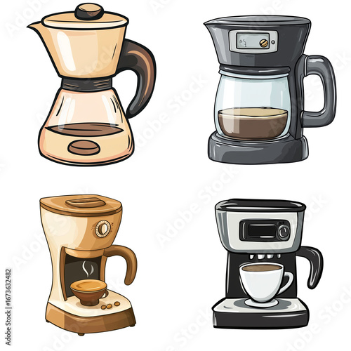 Coffee maker in a vector cartoon style, isolated white background
