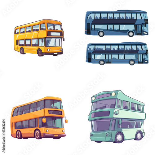 Double-decker Bus in a vector cartoon style, isolated white background
