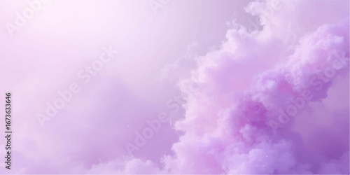 Abstract watercolor sky with fluffy pink clouds and a bright sun